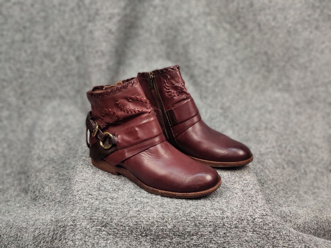 A.S.98 A.S.98 Airstep Design Zip Ankle Boots Shoes Burgundy leather Size US 7 / IT 37 - 7 Thumbnail