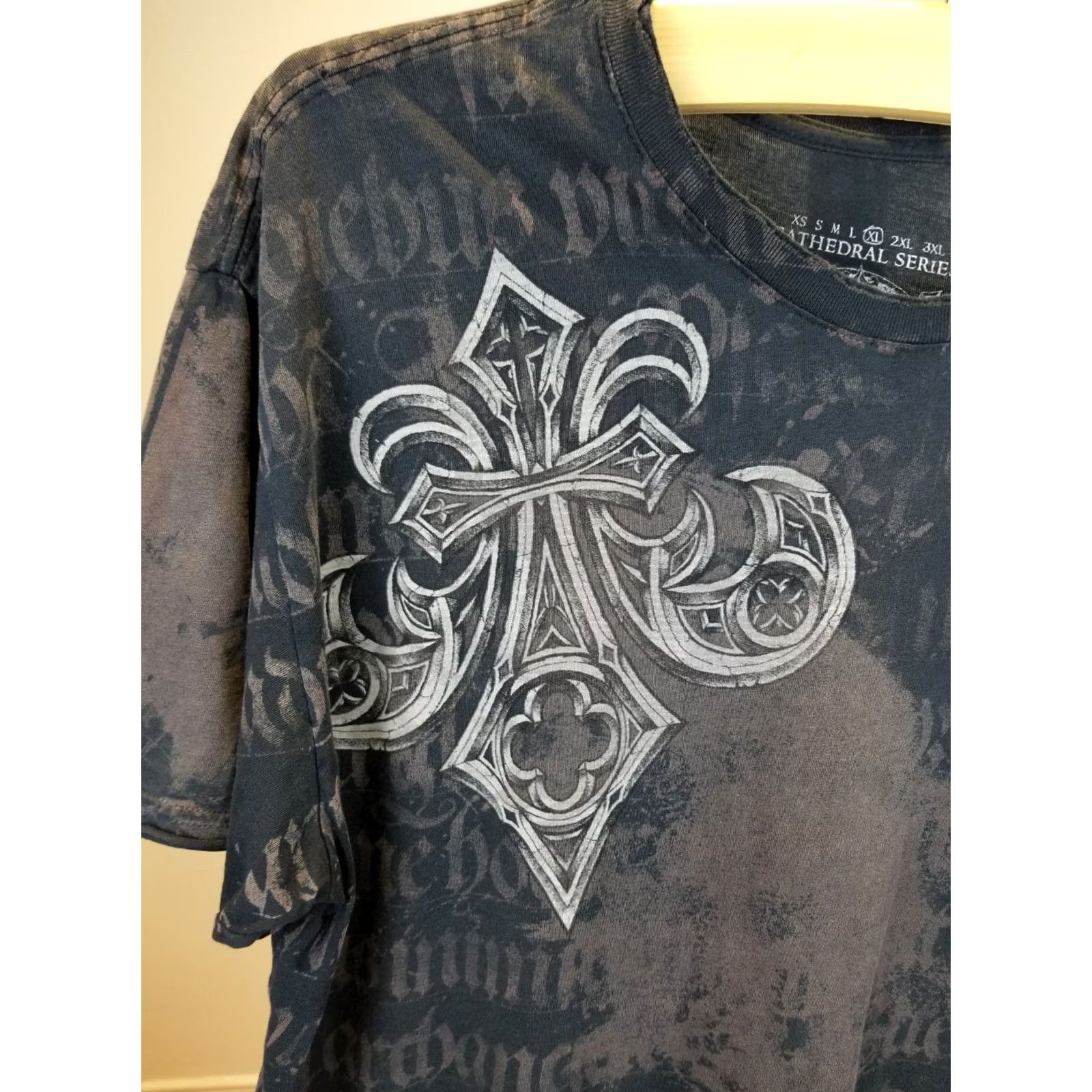 Affliction AFFLICTION T-Shirt XXL Gray Cotton Jersey Short Sleeve Round Neck Made in USA Vintage Grunge MMA Skull Wing 29 INCH Back 23 INCH Front Mens Size US XL / EU 56 / 4 - 2 Thumbnail