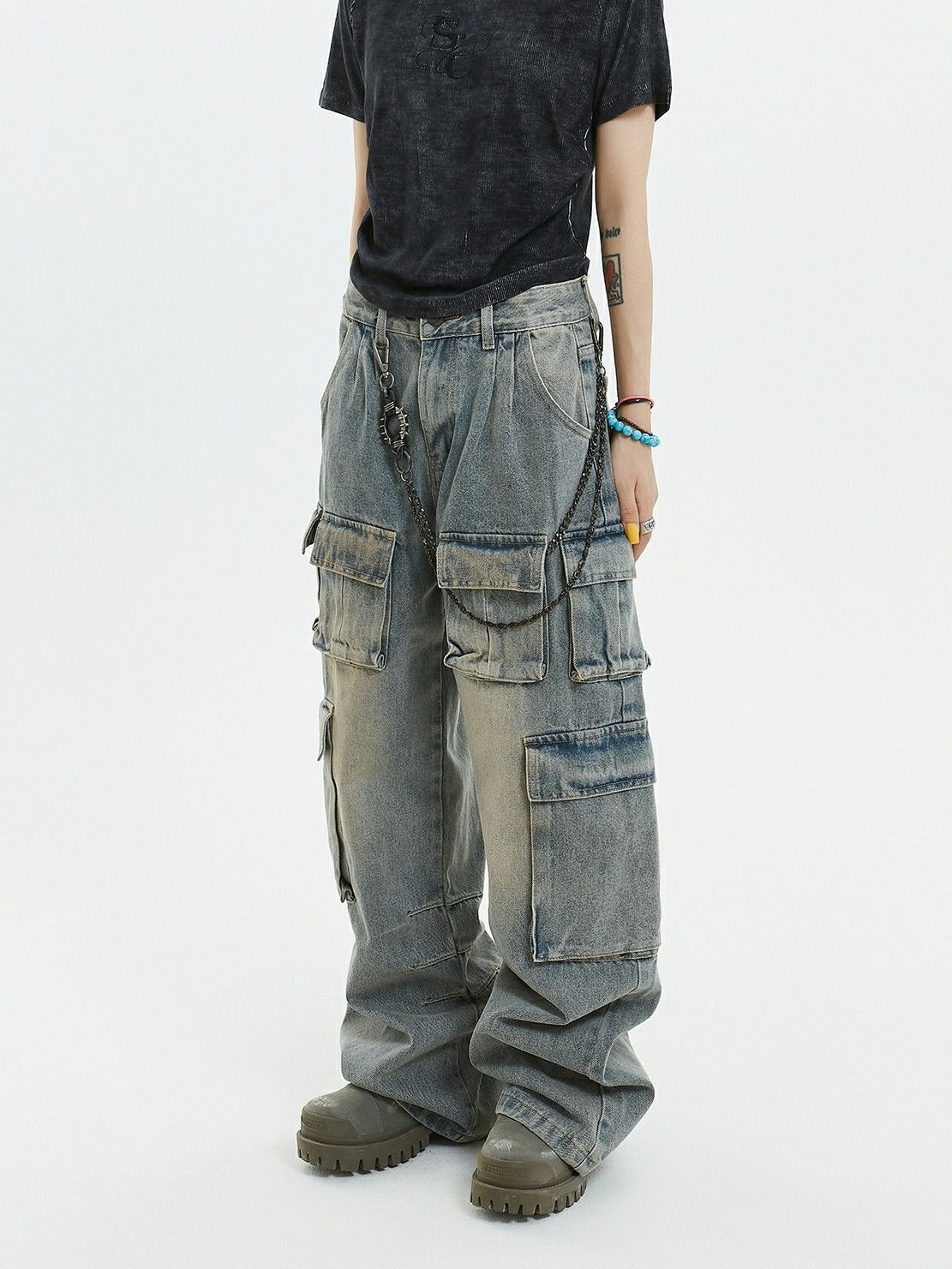 y2k baggy cargo hiphop faded jeans