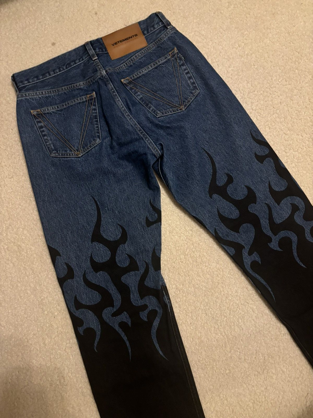 Vetements Vetements Straight Leg Black Flame Print Jeans Blue Size US 32 / EU 48 - 2 Thumbnail
