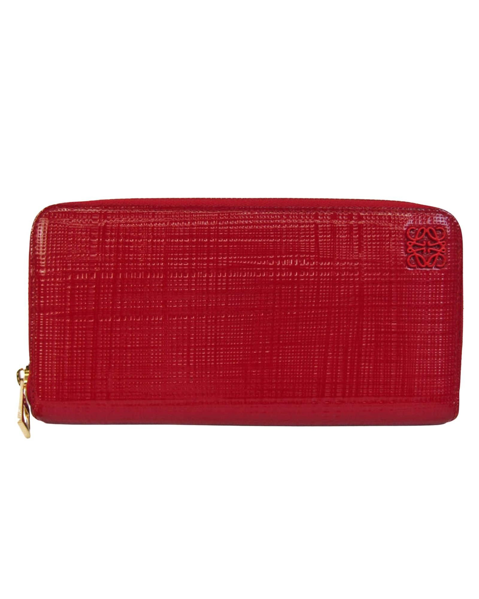 image of Red Patent Leather Long Wallet With Loewe Anagram Logo, Women's