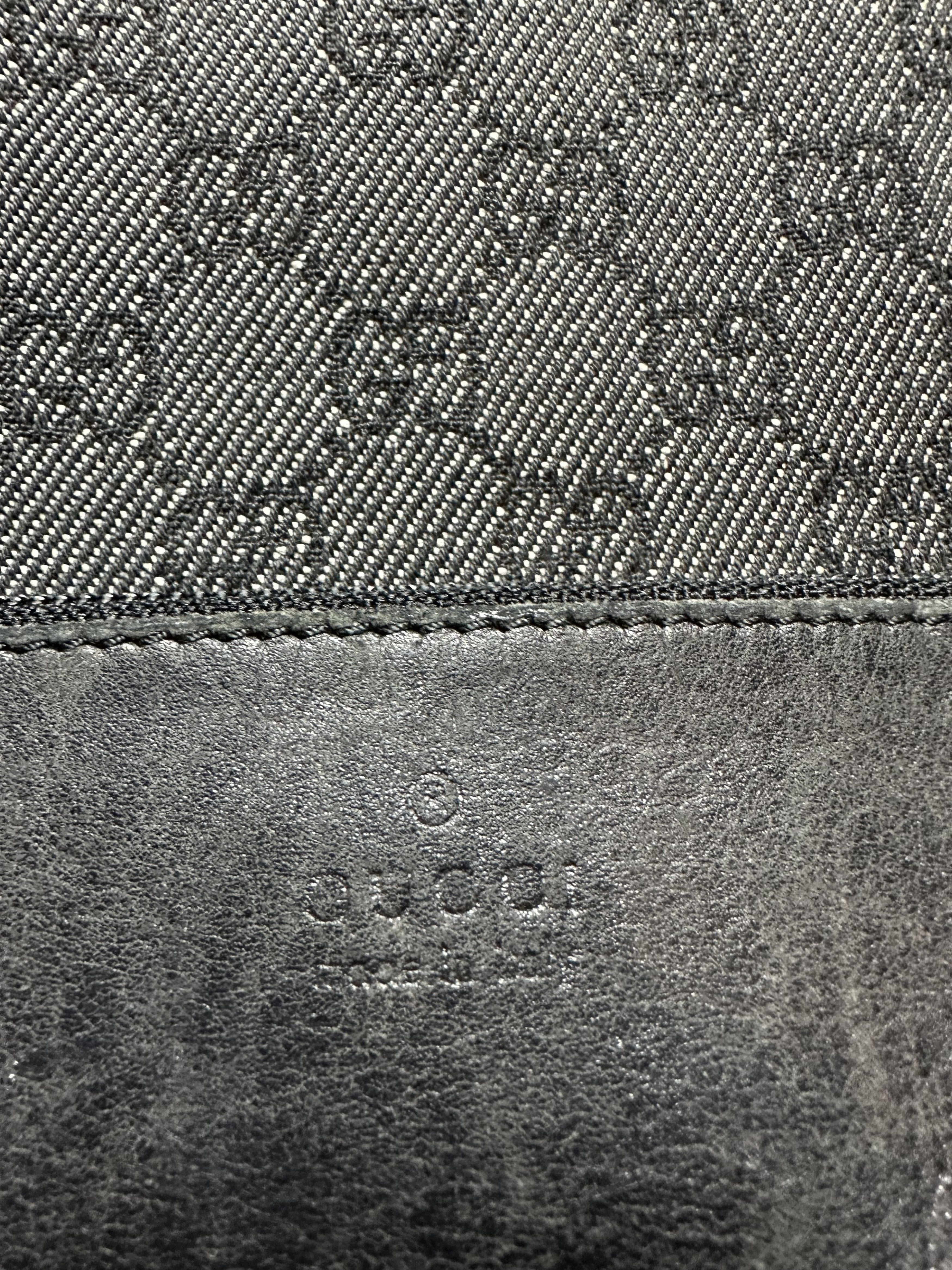 GUCCI GG Denim Canvas Tote Bag Black Leather Switch 28892