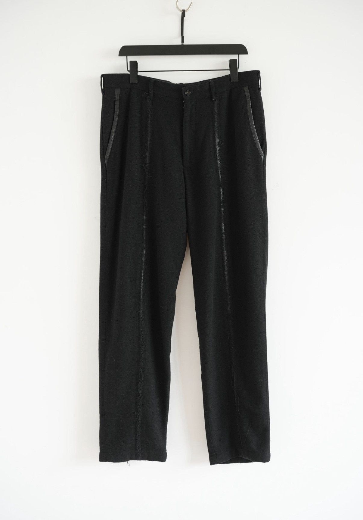 Yohji Yamamoto Yohji Yamamoto 05AW Torn Leather-Paneled Trousers J4 Size US 32 / EU 48 - 1 Thumbnail