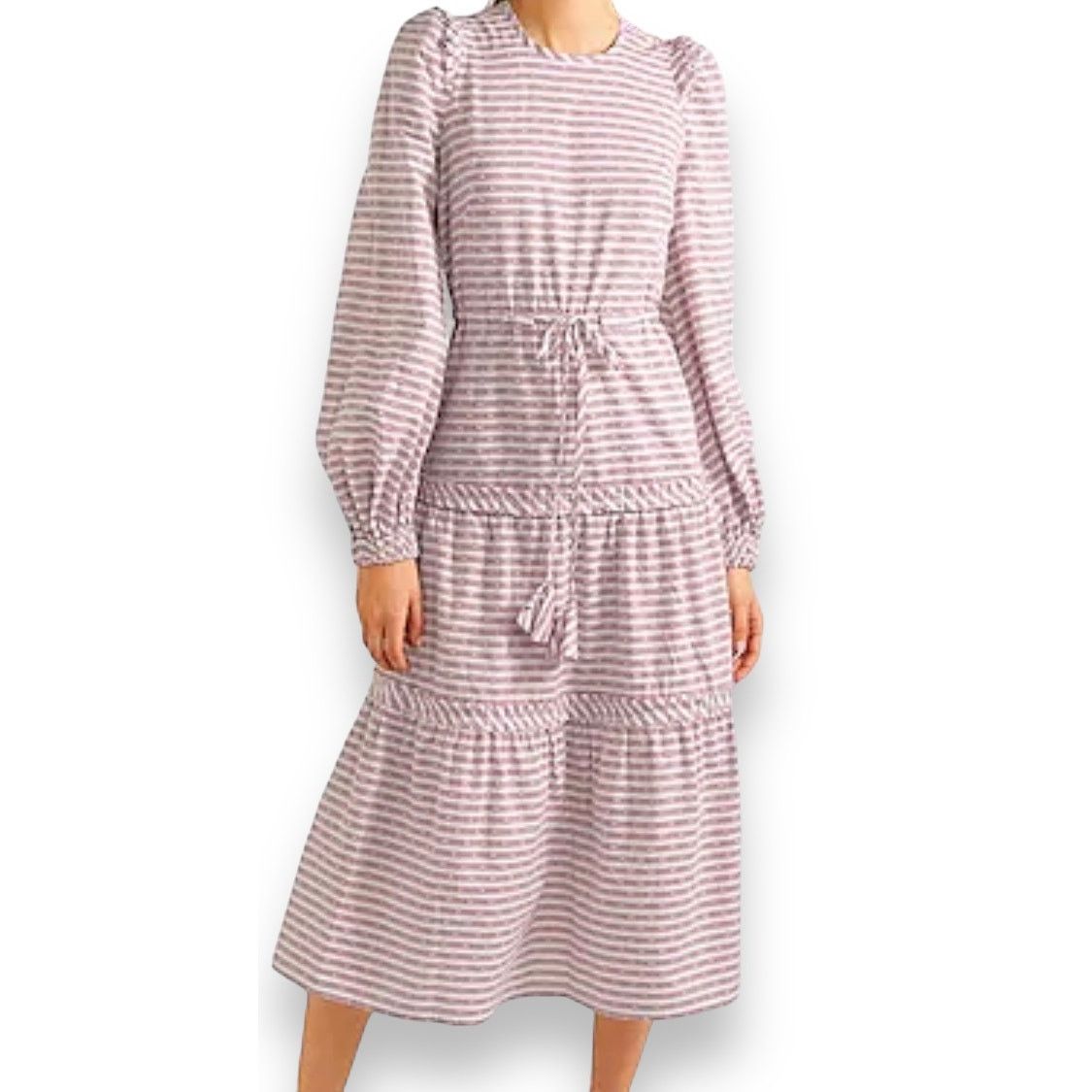 image of Anna Mason Garnet Striped Long Sleeve Midi Dress in Pink, Women's (Size Medium)