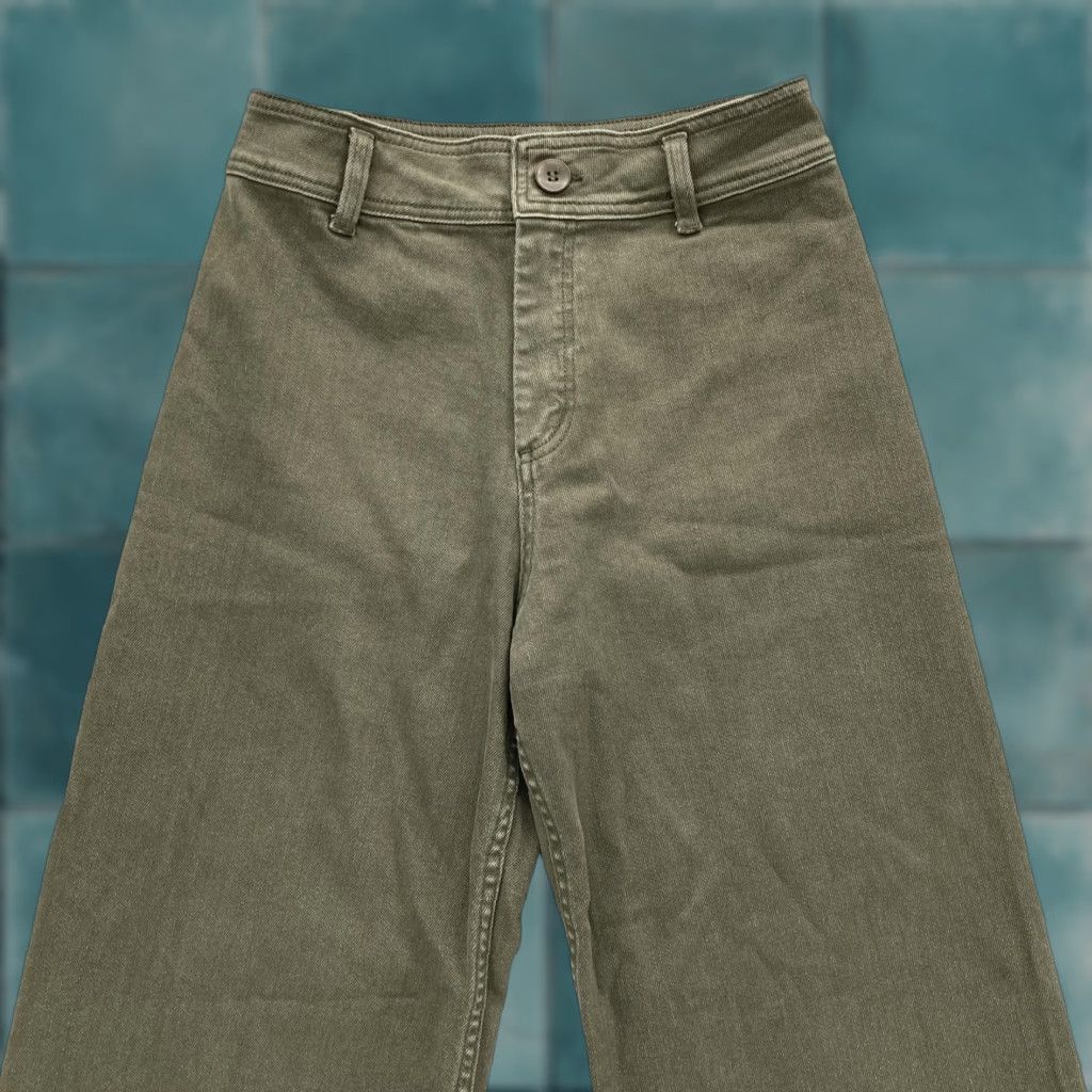 Olive Miou Muse Jeans Womens Medium Olive Green High Rise Wide Leg Cropped Raw Hem Size 32" / US 10 / IT 46 - 1 Thumbnail
