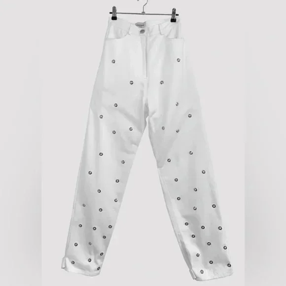 Other NWT Chakshyn 'Grommet' Straight Leg Eyelet Cotton Jeans Size 26" / US 2 / IT 38 - 2 Thumbnail