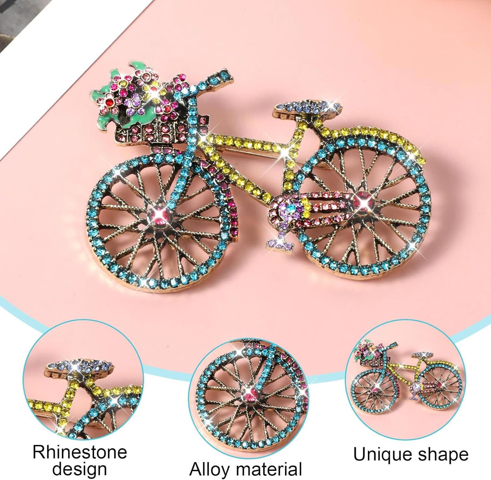Designer Bike Bicycle Brooch Pin Crystal Rhinestone Creative Retro Size ONE SIZE - 3 Thumbnail