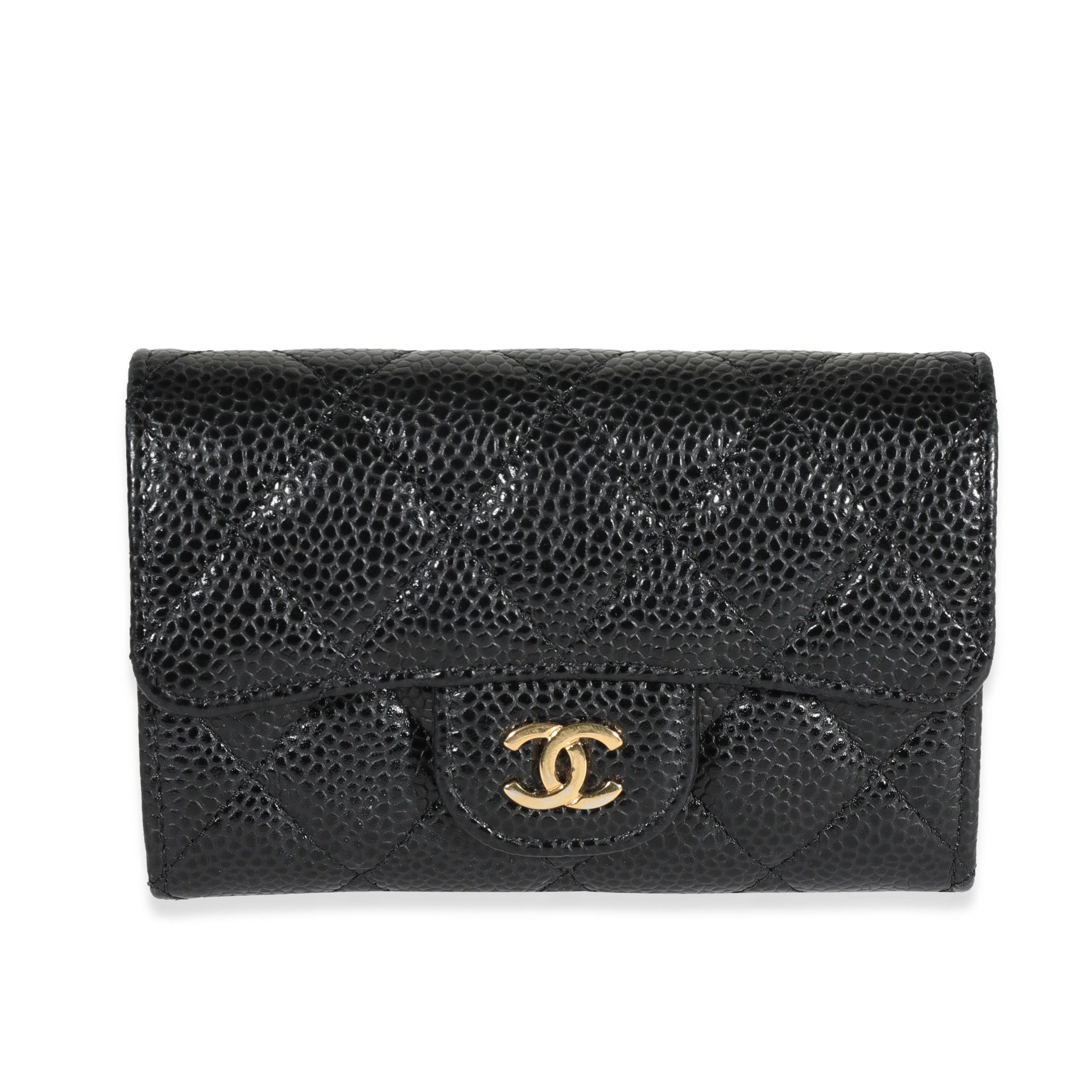 image of Chanel Black Quilted Caviar Flap Card Holder, Women's