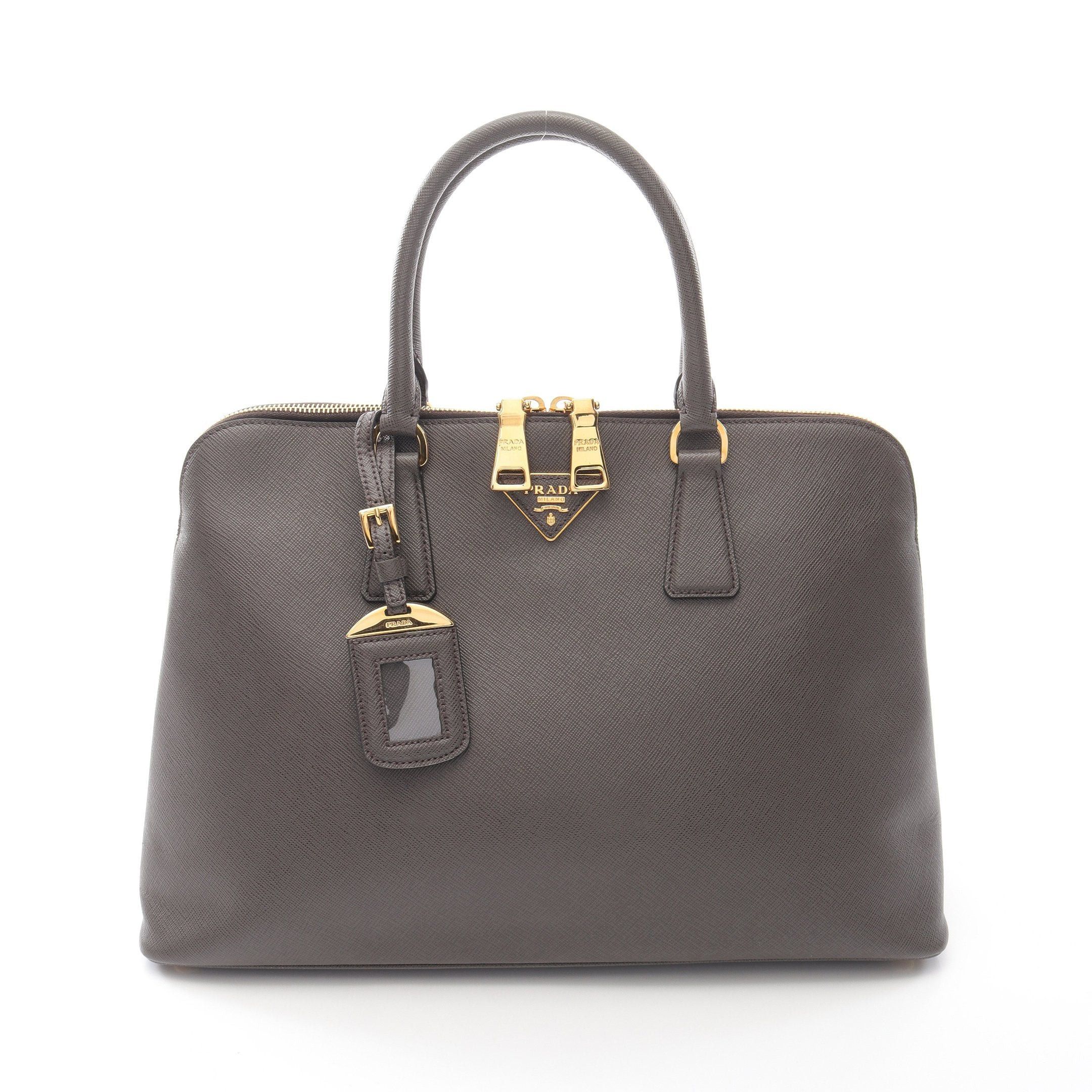 Prada Saffiano Lux Handbag Leather Gray Brown