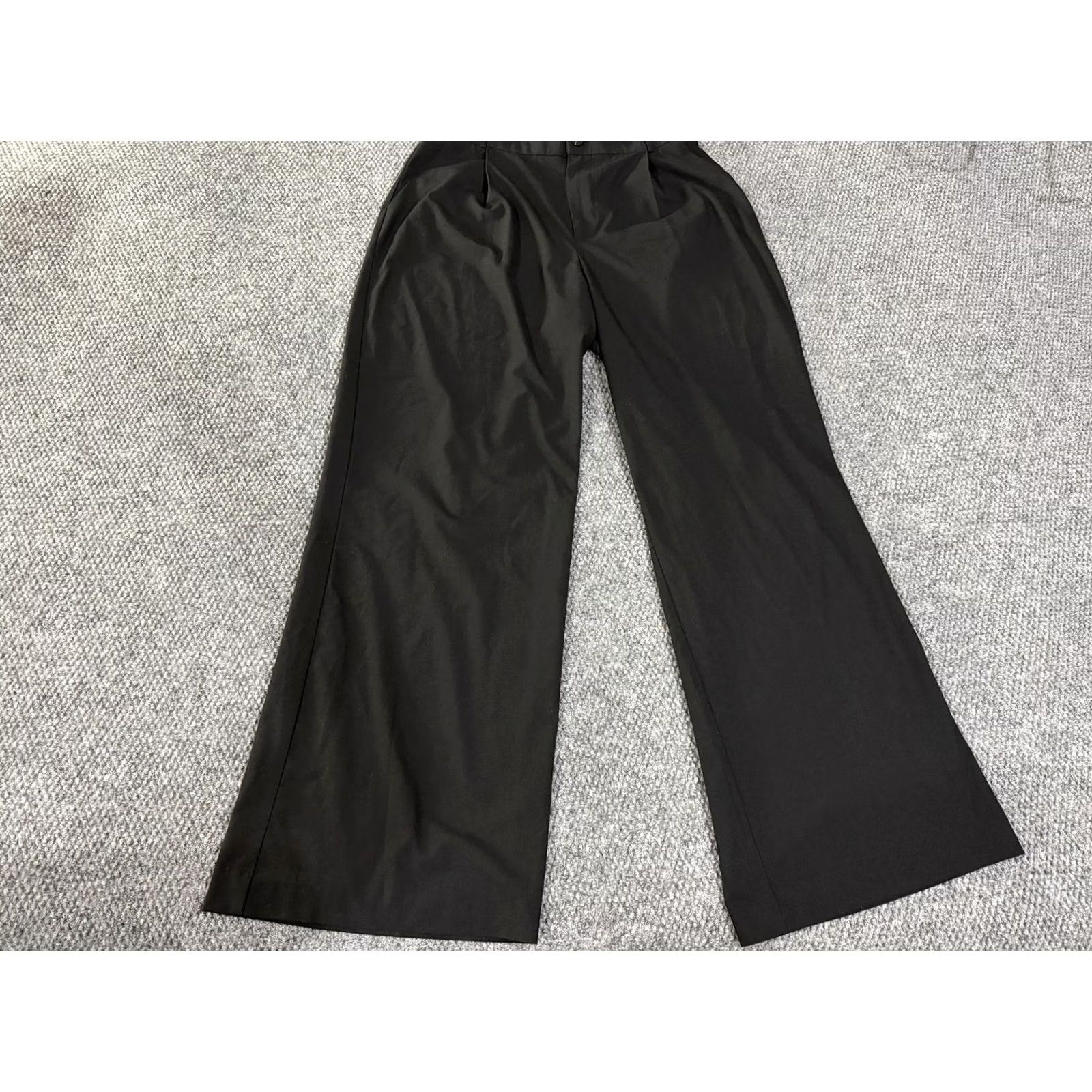Zara Zara Pants Womens XL Black Pleated Wide Leg Cropped Dress Trousers Stretch Twill Dress Pants Pockets Relaxed Front Zip Front Pleats Size 40" / US 18 - 2 Thumbnail