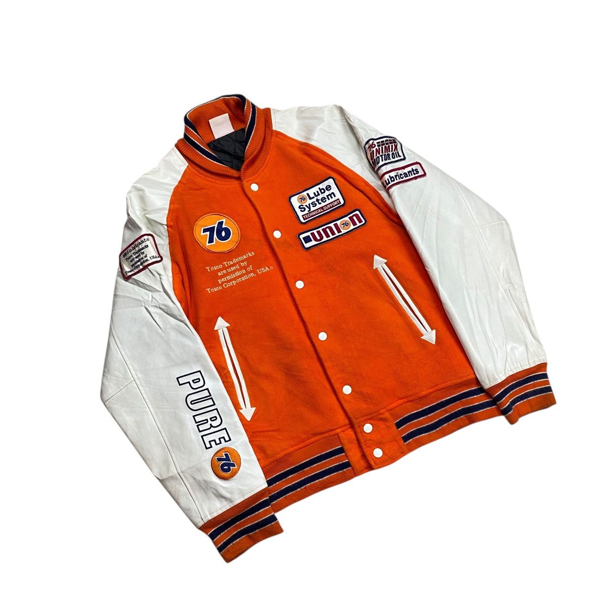 YELLOW CORN 76’Lubricants Fleece Patch Varsity Leather Sleeve Jacket Size US M / EU 48-50 / 2 - 5 Thumbnail