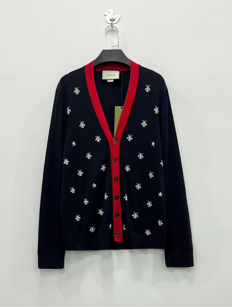 Gucci Gucci Bee jacquard full print logo striped knitted cardigan Size US L / EU 52-54 / 3 - 1 Thumbnail