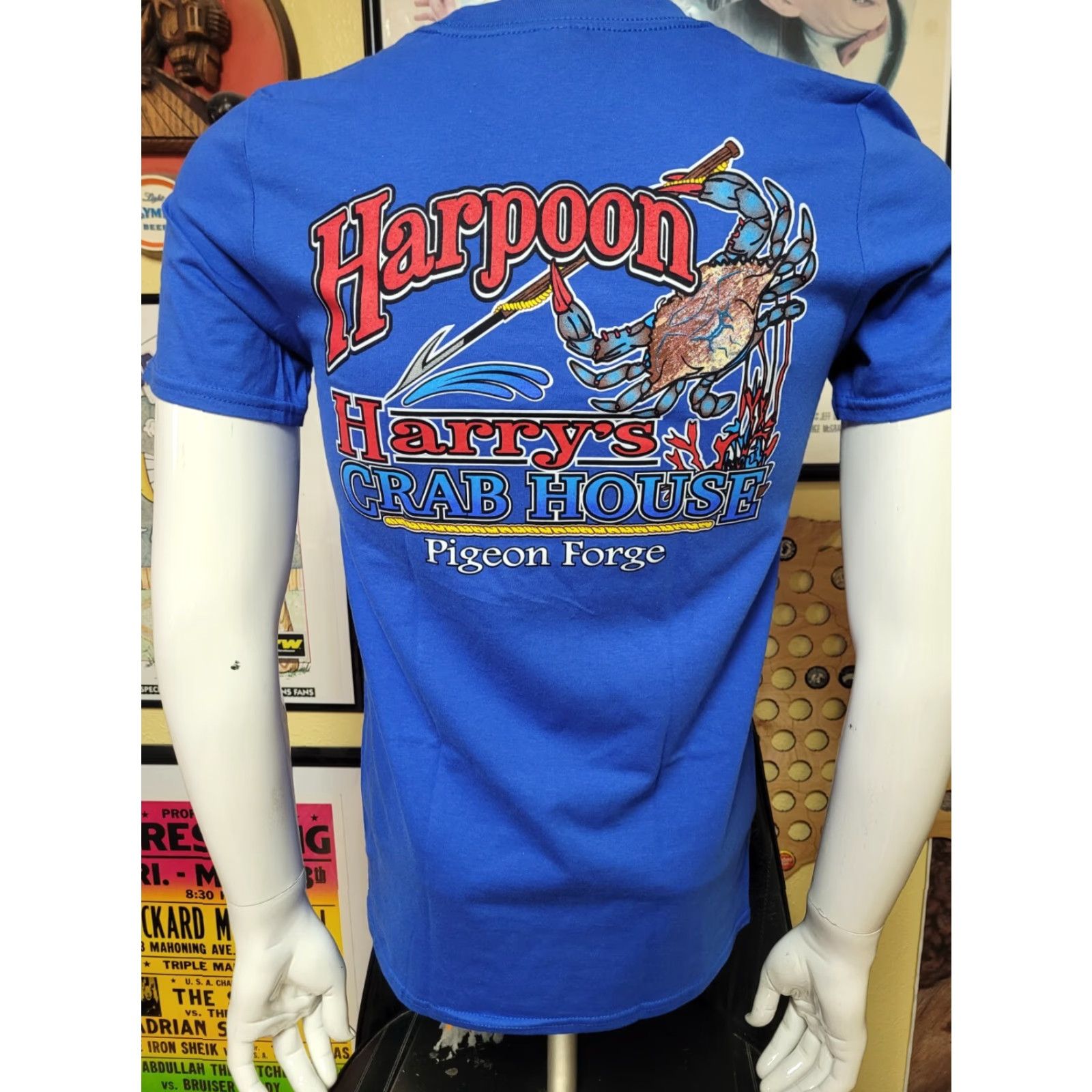 Gildan Harpoon Harry's Crab House T-Shirt Small Mens Blue Gildan Ultra Cotton VINTAGE Restaurant Beach 90s Pigeon Forge TN Size US S / EU 44-46 / 1 - 3 Thumbnail