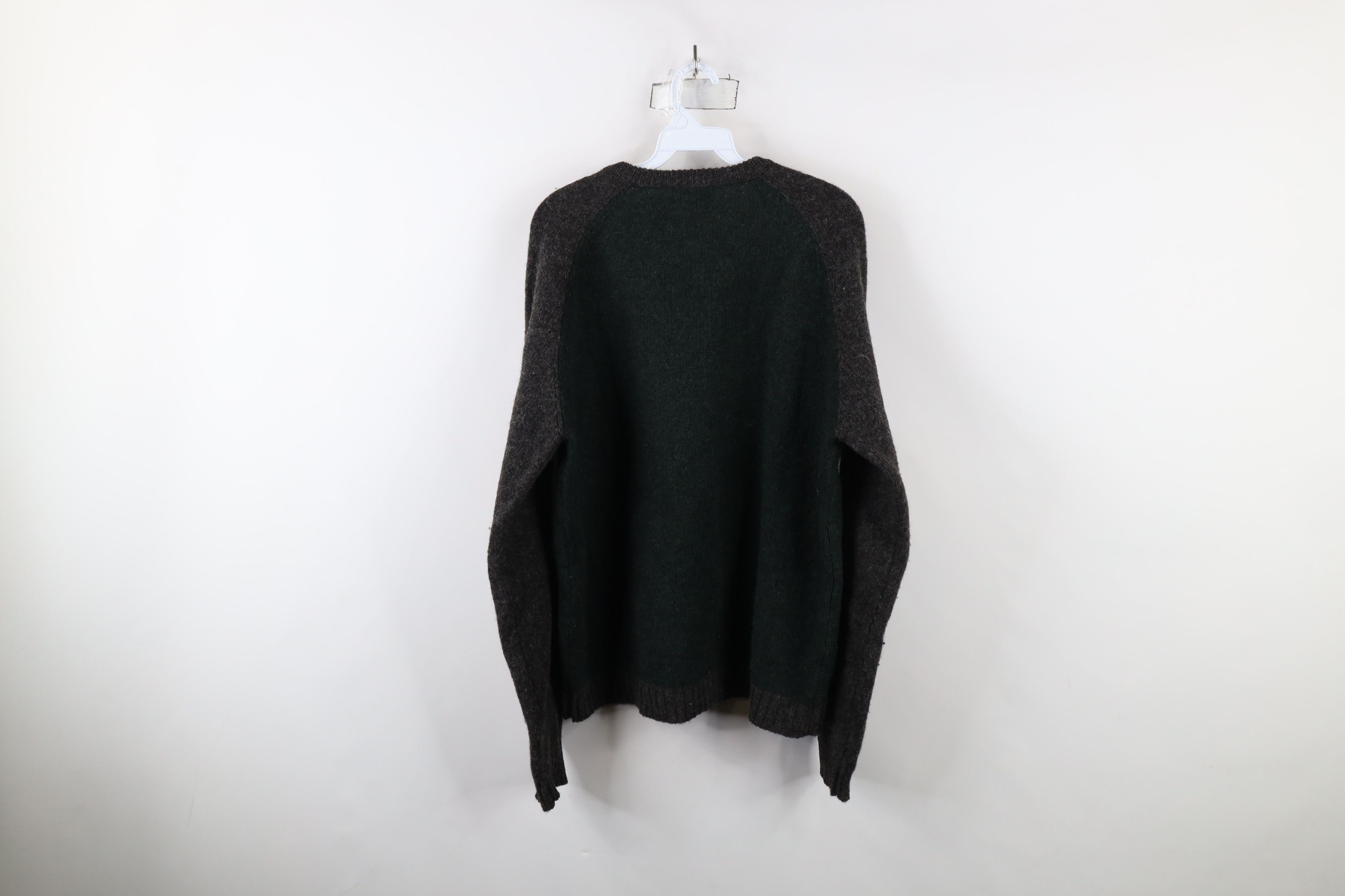 J.Crew Vintage 90s J Crew Block Wool Knit V-Neck Sweater Green Gray Size US L / EU 52-54 / 3 - 5 Thumbnail