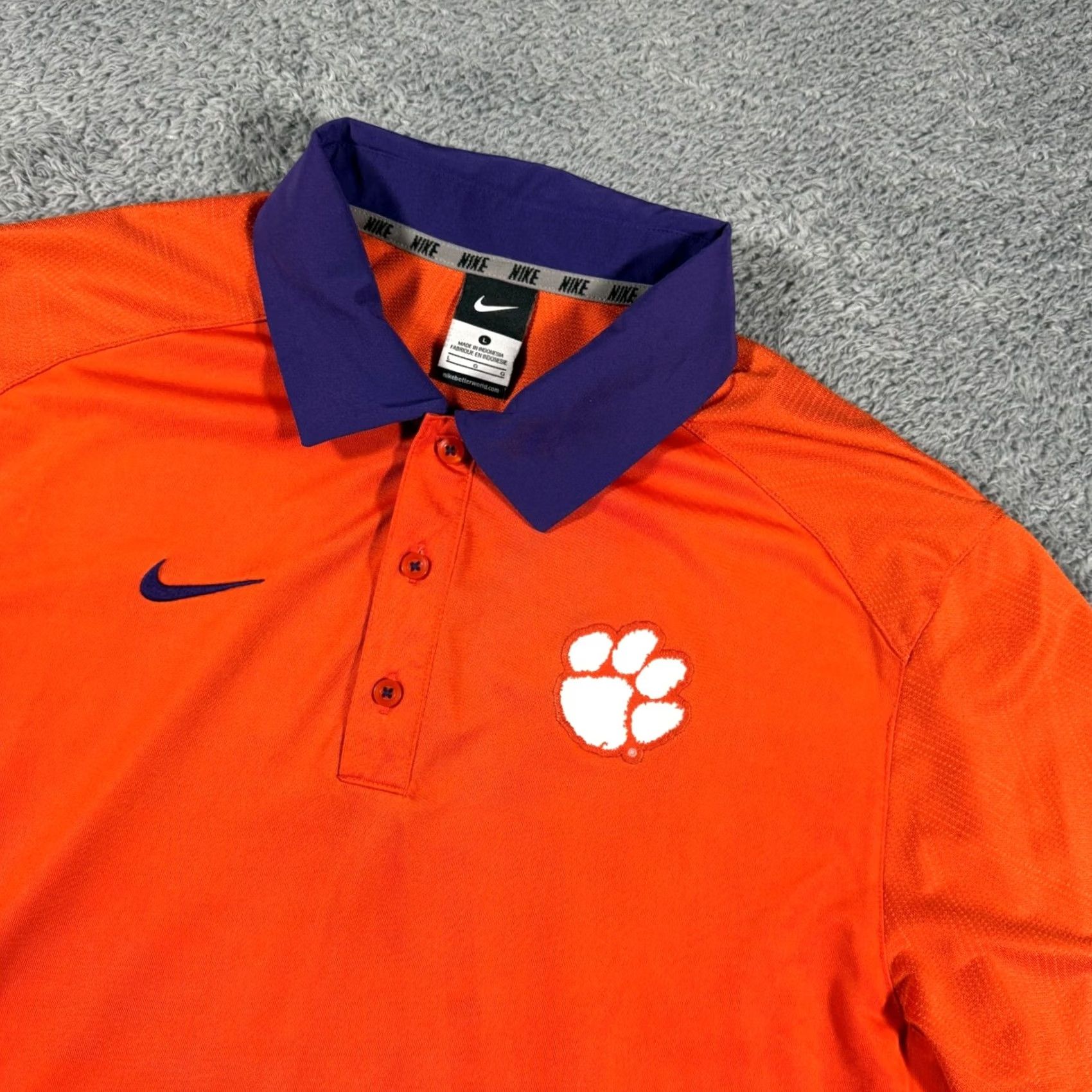 Nike Nike Clemson Tigers Polo Mens Large Orange Purple Dri-FIT Short Performance Size US L / EU 52-54 / 3 - 2 Thumbnail