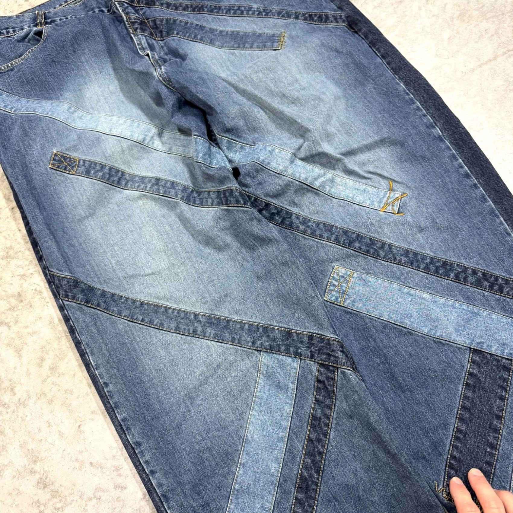 Karl Kani Karl Kani Jeans Mens 44x30 Blue Medium Wash Wide-Leg Patchwork Hip Hop Denim Shirt? Size US 44 / EU 60 - 2 Thumbnail