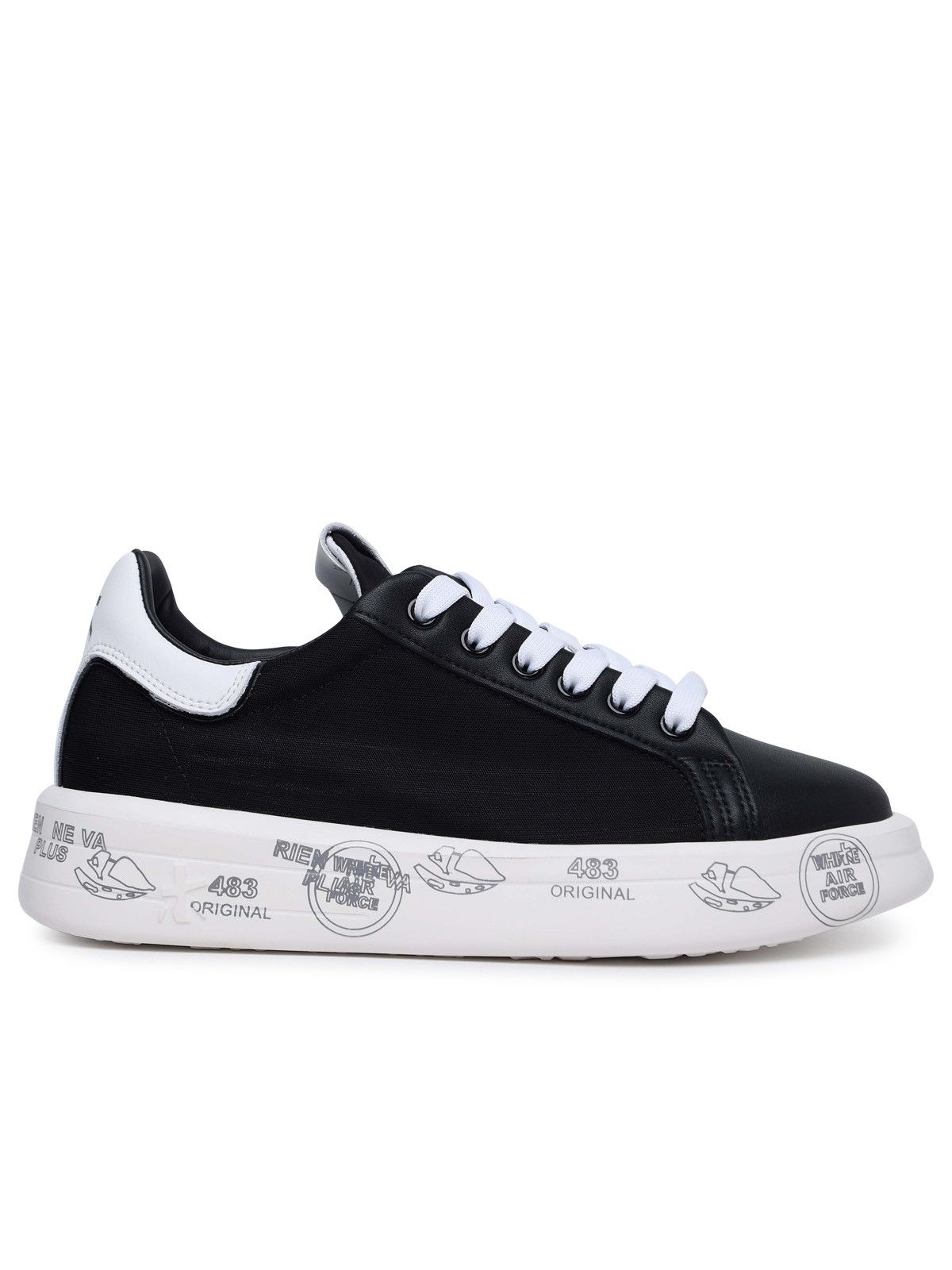 image of Premiata 'belle' Sneakers In Black Leather And Fabric, Women's (Size 7)