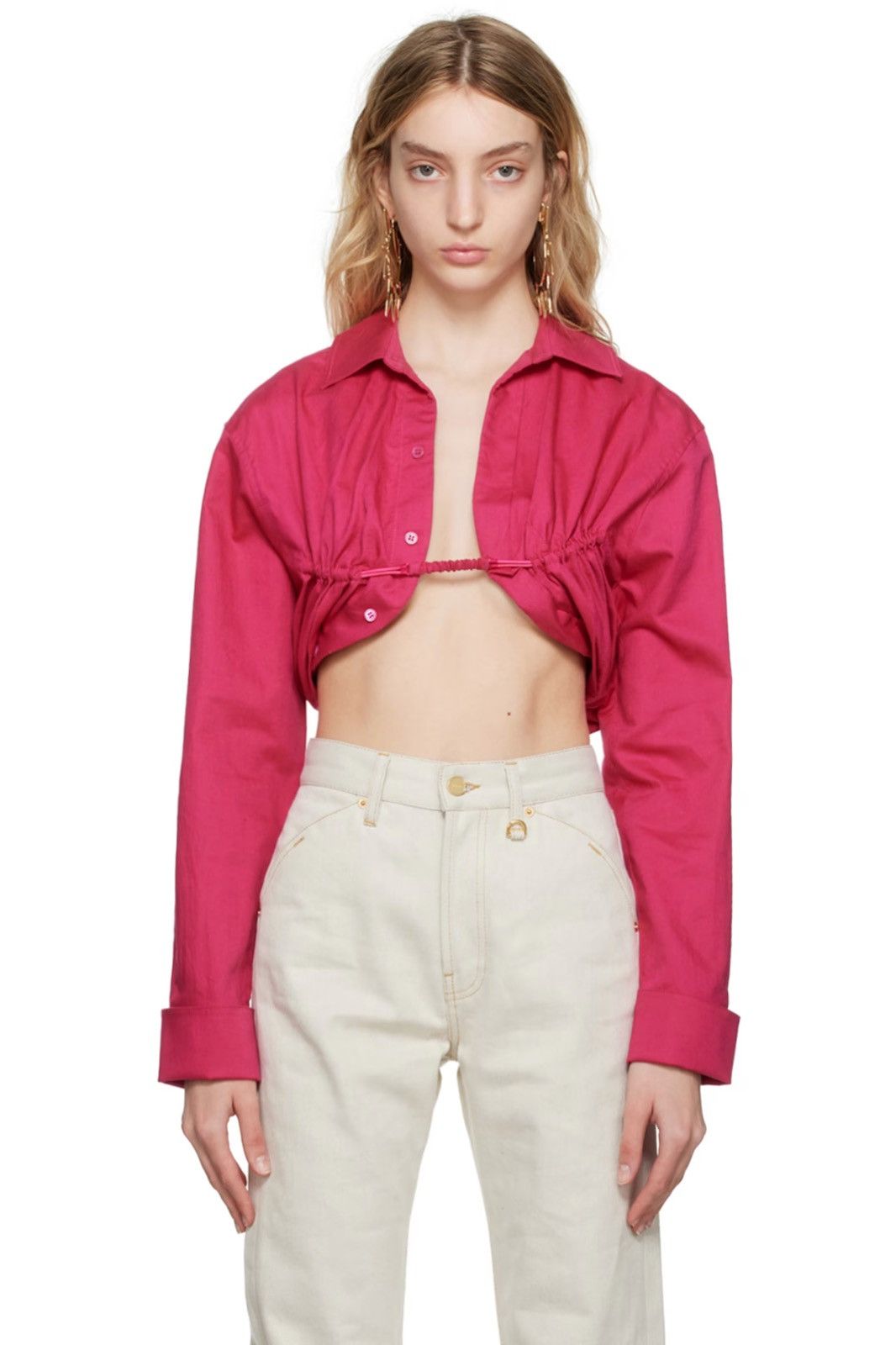 Jacquemus Jacquemus Pink Le Raphia 'La Chemise Machou' Cropped Shirt Size XXS / US 00 / IT 34 - 1 Thumbnail