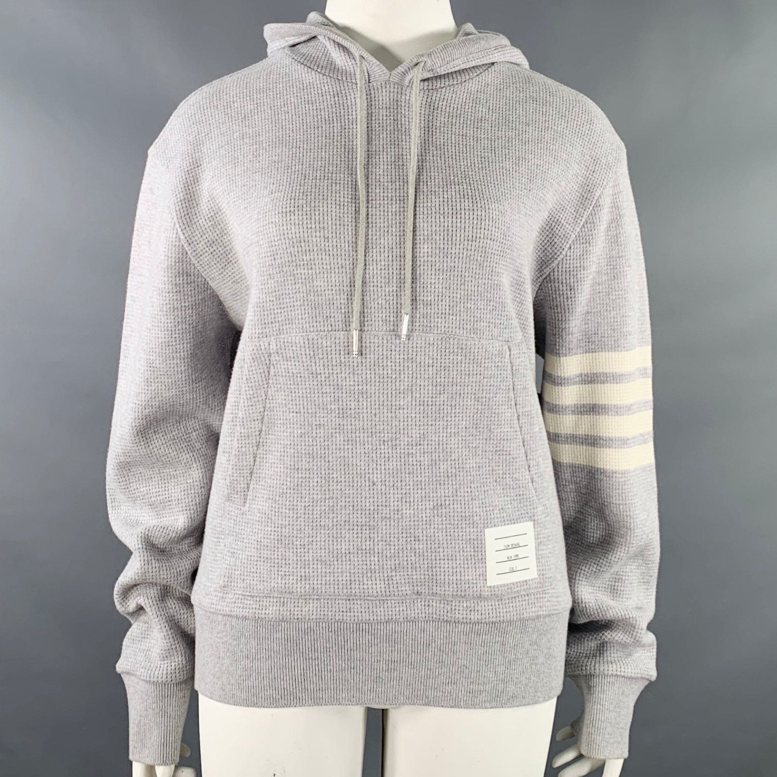 Thom Browne Size XL Grey Cream Cashmere Wool Waffle Hoodie Casual Top Size XL / US 12-14 / IT 48-50 - 1 Thumbnail