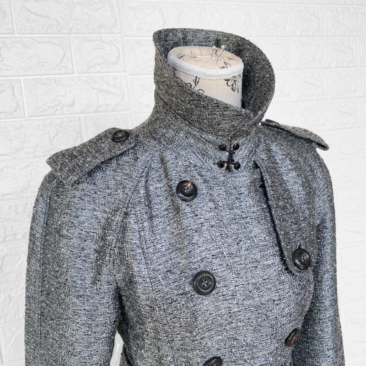 Burberry Burberry Mettalic Jacquard Wool Trench Coat Jacket Silver Size US S / EU 44-46 / 1 - 8 Thumbnail