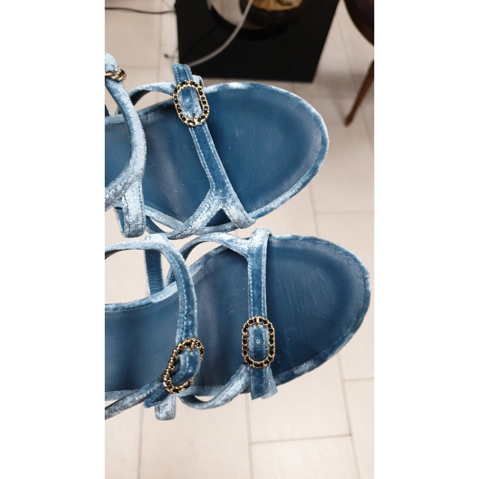 Chanel Chanel Blue Velvet Sandals Sz.38 Size US 7 / IT 37 - 3 Thumbnail