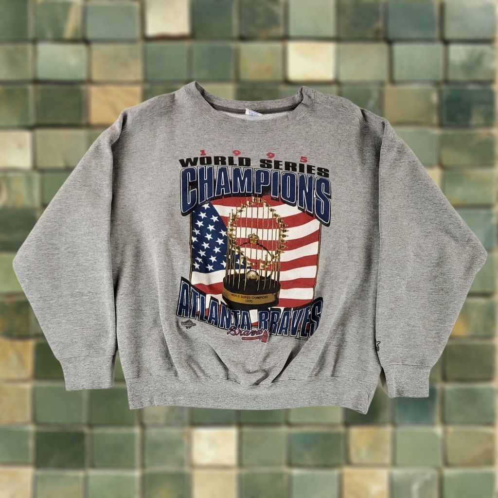 Starter VINTAGE Starter Sweatshirt Atlanta Braves 1995 World Series Made USA Mens XL Gray Pullover Shirt Mens XL Size US XL / EU 56 / 4 - 1 Thumbnail