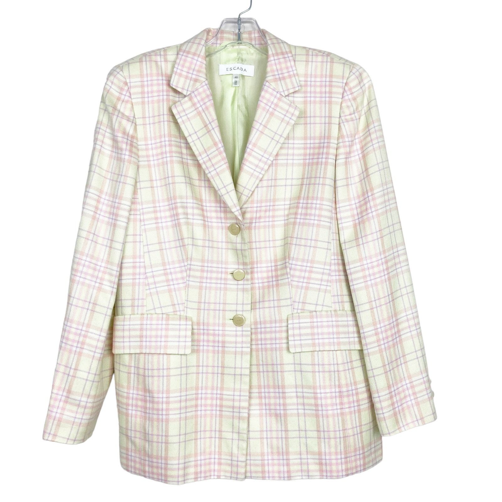 Escada Escada Pink Yellow Pastel Silk Blend Plaid Blazer Sz 40 Size M / US 6-8 / IT 42-44 - 7 Thumbnail