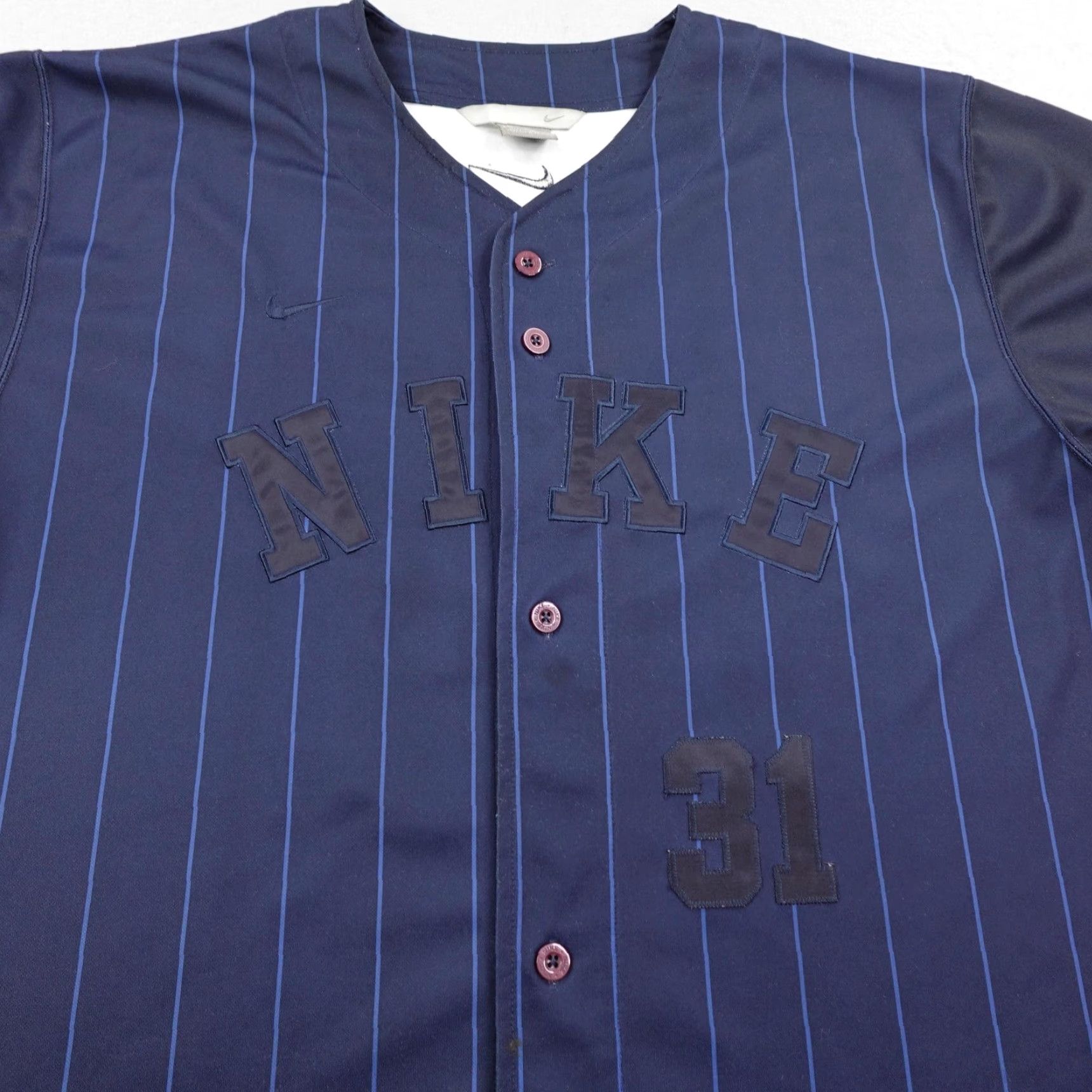 Nike VINTAGE Nike Shirt Mens XL Navy Blue Pinstripe Baseball Jersey Button Up 31 Y2K Size US XL / EU 56 / 4 - 3 Thumbnail
