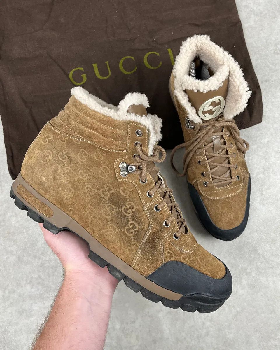 Gucci 2000s Gucci Brown Nebraska Monogram Hiking Boots Size US 11 / EU 44 - 1 Thumbnail