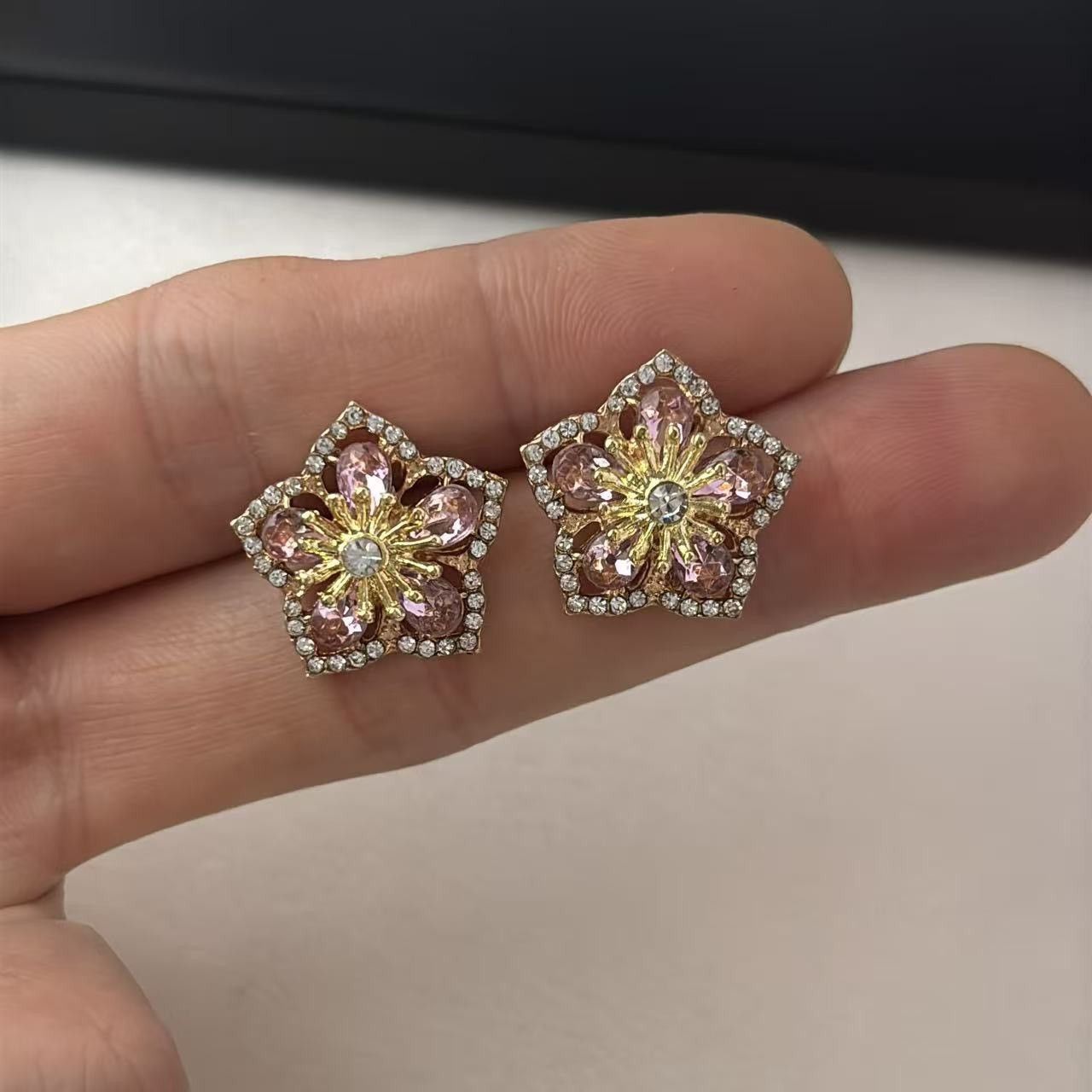 Other CZ Pink Flower Stud Earrings for Women Size ONE SIZE - 7 Thumbnail