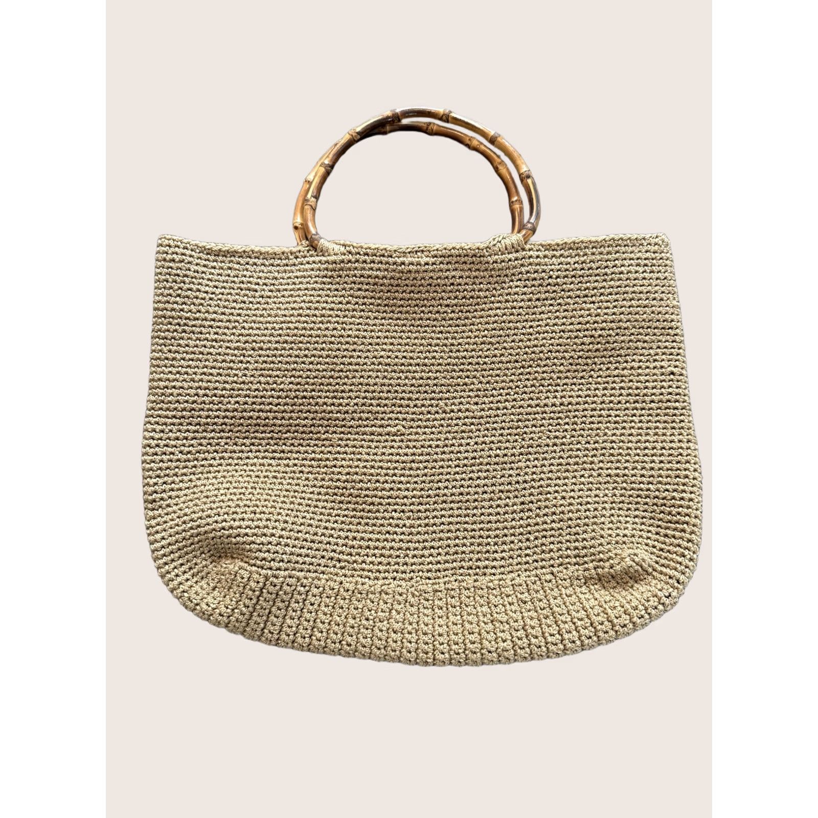 Vintage Woven Straw Handbag Womens Large Beige Bamboo Handle Purse Polka Dot Lined Summer Tote Bag Size ONE SIZE - 1 Thumbnail