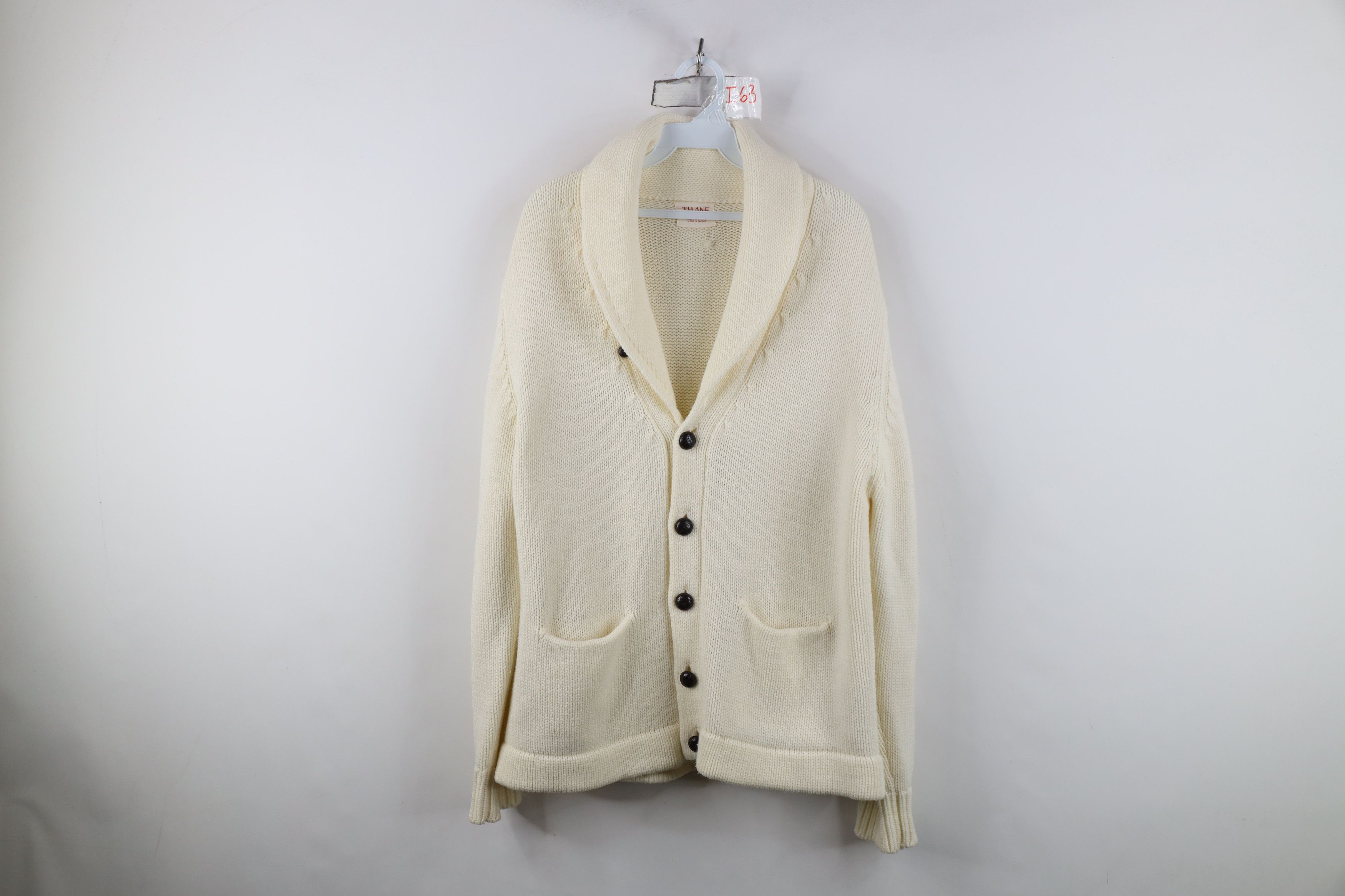 Vintage Vintage 70s Dapper Ribbed Knit Shawl Cardigan Sweater Cream Size US L / EU 52-54 / 3 - 1 Thumbnail