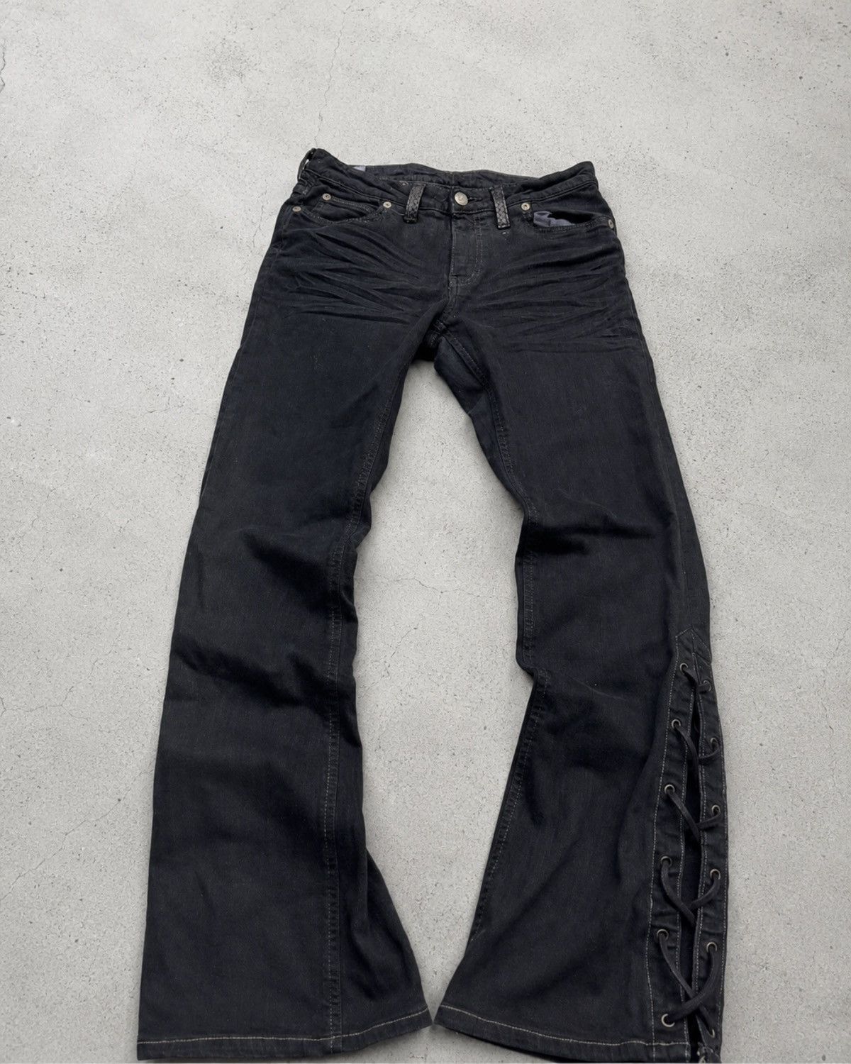 Le Grande Bleu (L.G.B.) Something EDWIN leather lace-up slim flare jeans Size US 27 - 1 Thumbnail