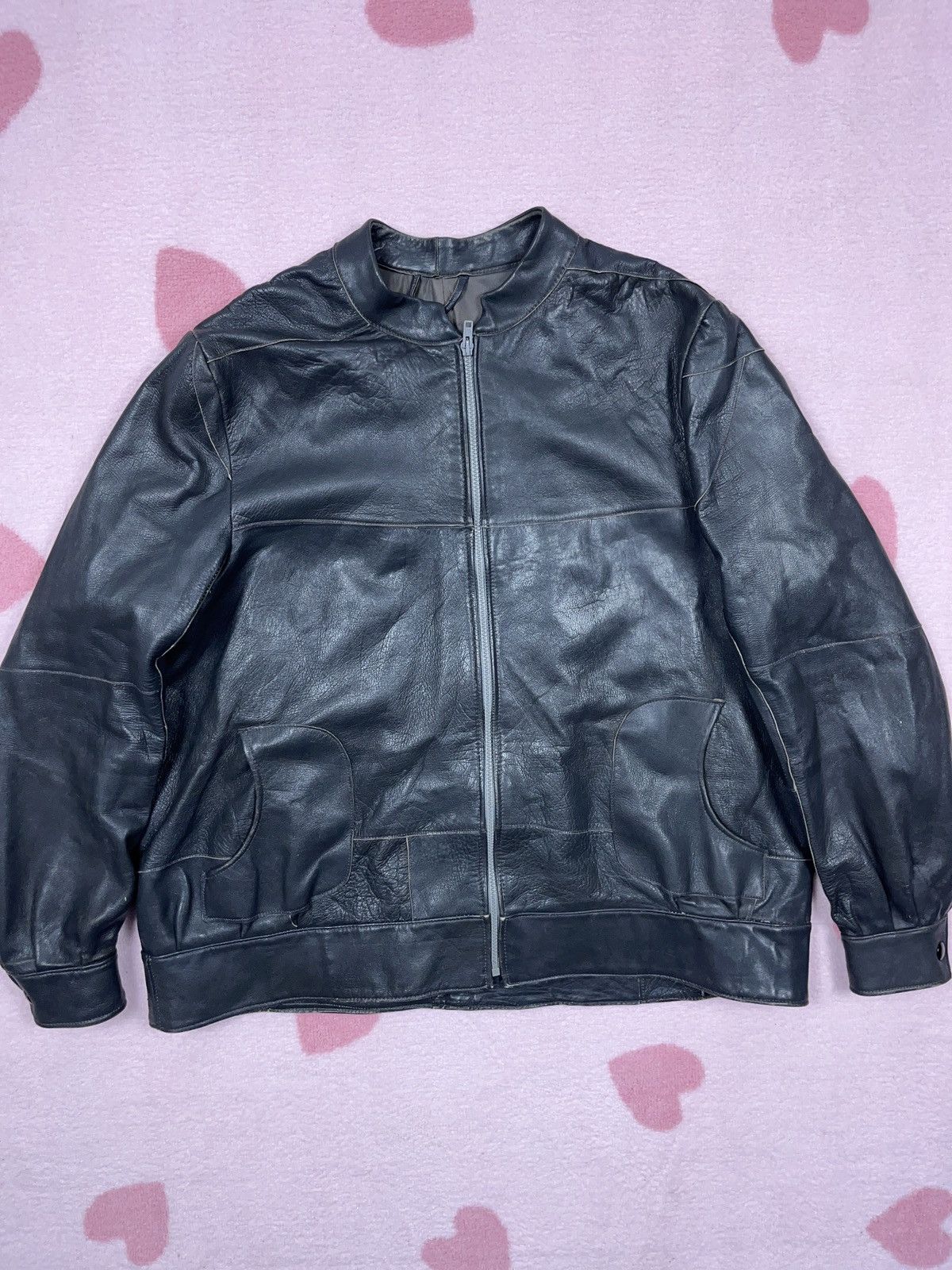 Japanese Brand × Vintage ➕ vintage gray submariner style 80s sick fit leather jacket Size US M / EU 48-50 / 2 - 1 Thumbnail