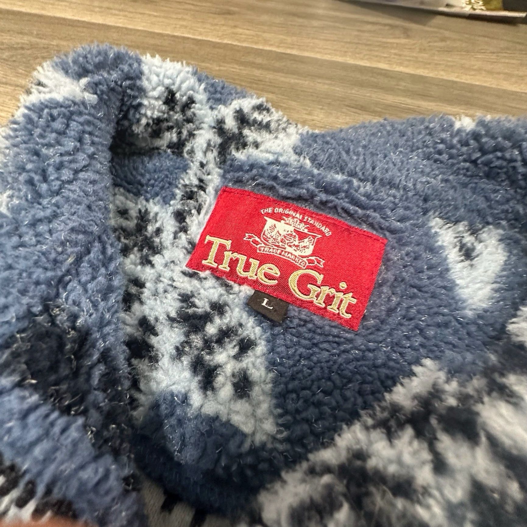 Vintage VINTAGE True Grit Fleece Jacket Womens Large Blue 90s Southwestern Aztec Full Zip Long Sleeve Collared Casual Outerwear Jacket Size L / US 10 / IT 46 - 3 Thumbnail