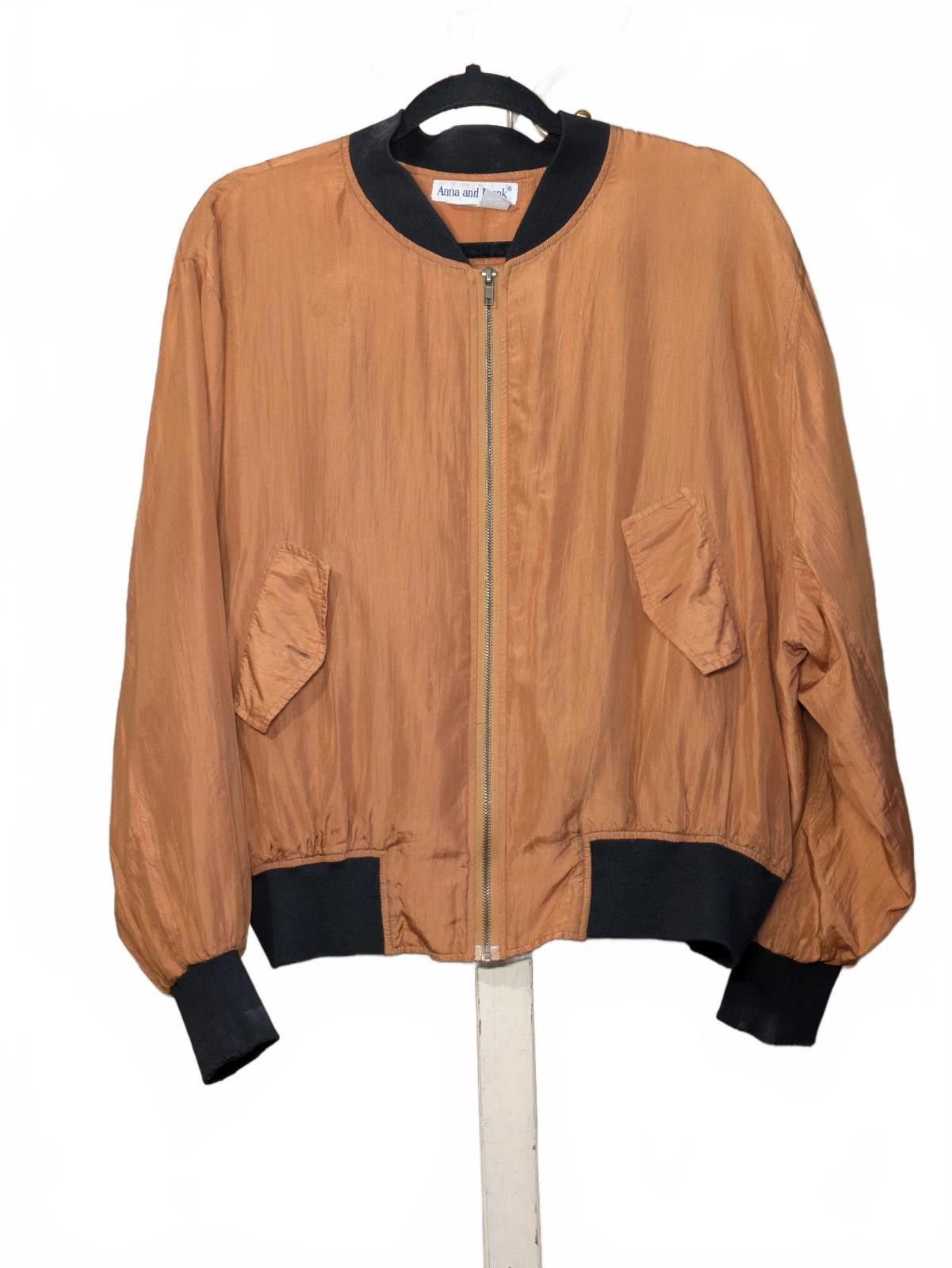 Other Vintage 80s Anna & Frank 100% Silk Orange Bomber Jacket EUC Size M / US 6-8 / IT 42-44 - 1 Thumbnail