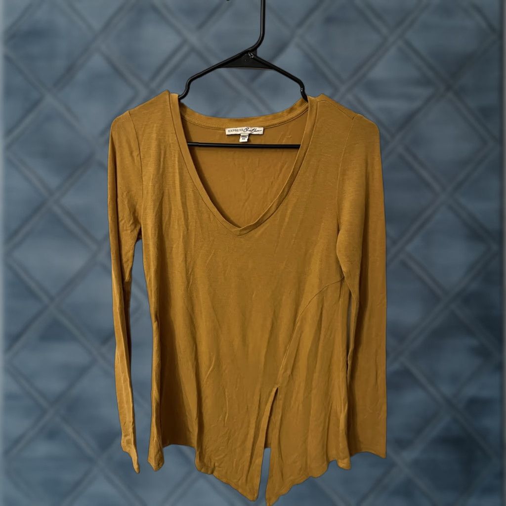 Express Express Women V Neck Long Sleeve Blouse Yellow 2XS XS XXS Casual Shirt Pullover Regular Size Yellow Express Size XXS / US 00 / IT 34 - 1 Thumbnail