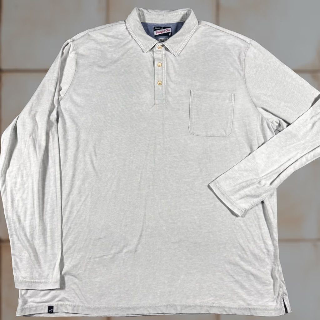 johnnie-O Johnnie-O Long Sleeve Polo Mens Big 2X Gray Collared Jersey Cotton Blend Pockets Logo 3-Button Casual All Seasons Shirt Size US XXL / EU 58 / 5 - 1 Thumbnail