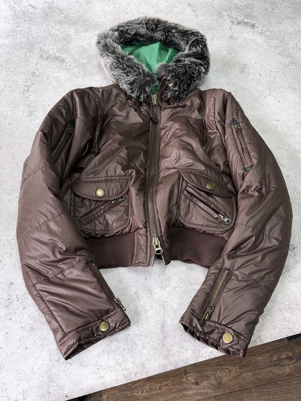 Vintage Multi-zip Fur Hood Hysteric Glamour Style Bomber