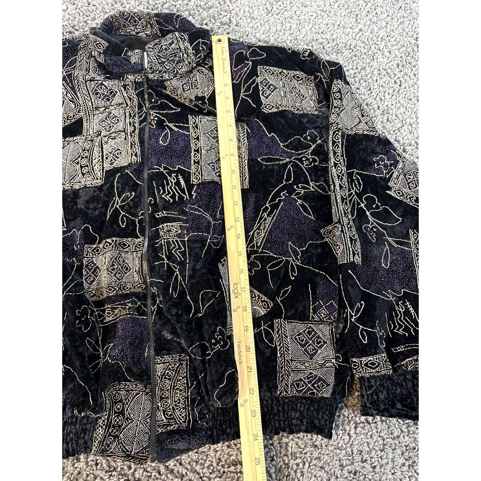 Velvet VINTAGE Gantos Jacket Womens L Black Bomber Velvet Abstract Cosby Psychedelic 90s Size L / US 10 / IT 46 - 2 Thumbnail