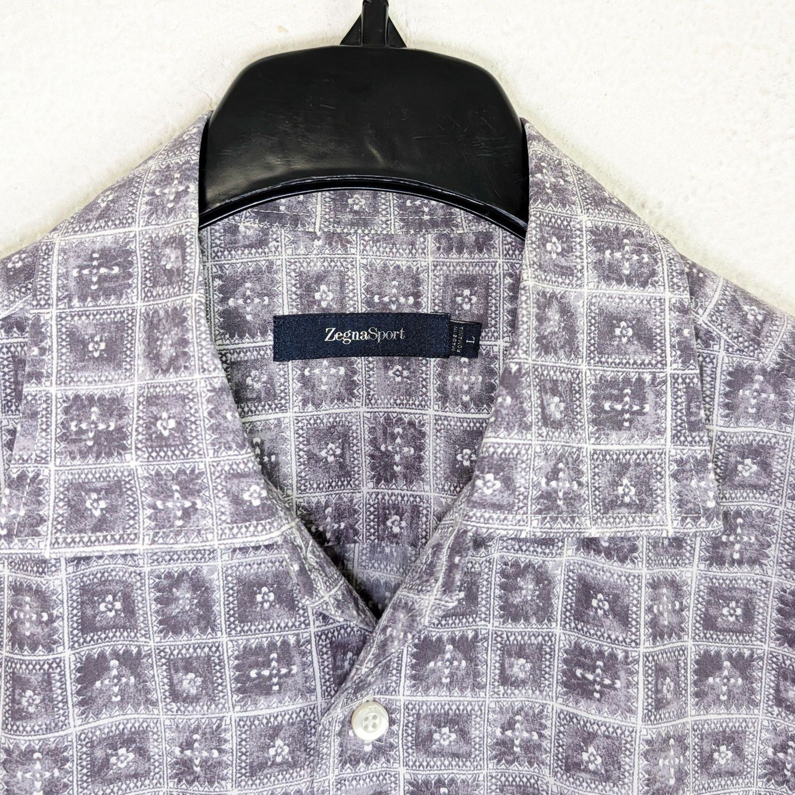Ermenegildo Zegna Zegna Sport Men's Button up Shirt Gray check geo print Large Size US L / EU 52-54 / 3 - 5 Thumbnail
