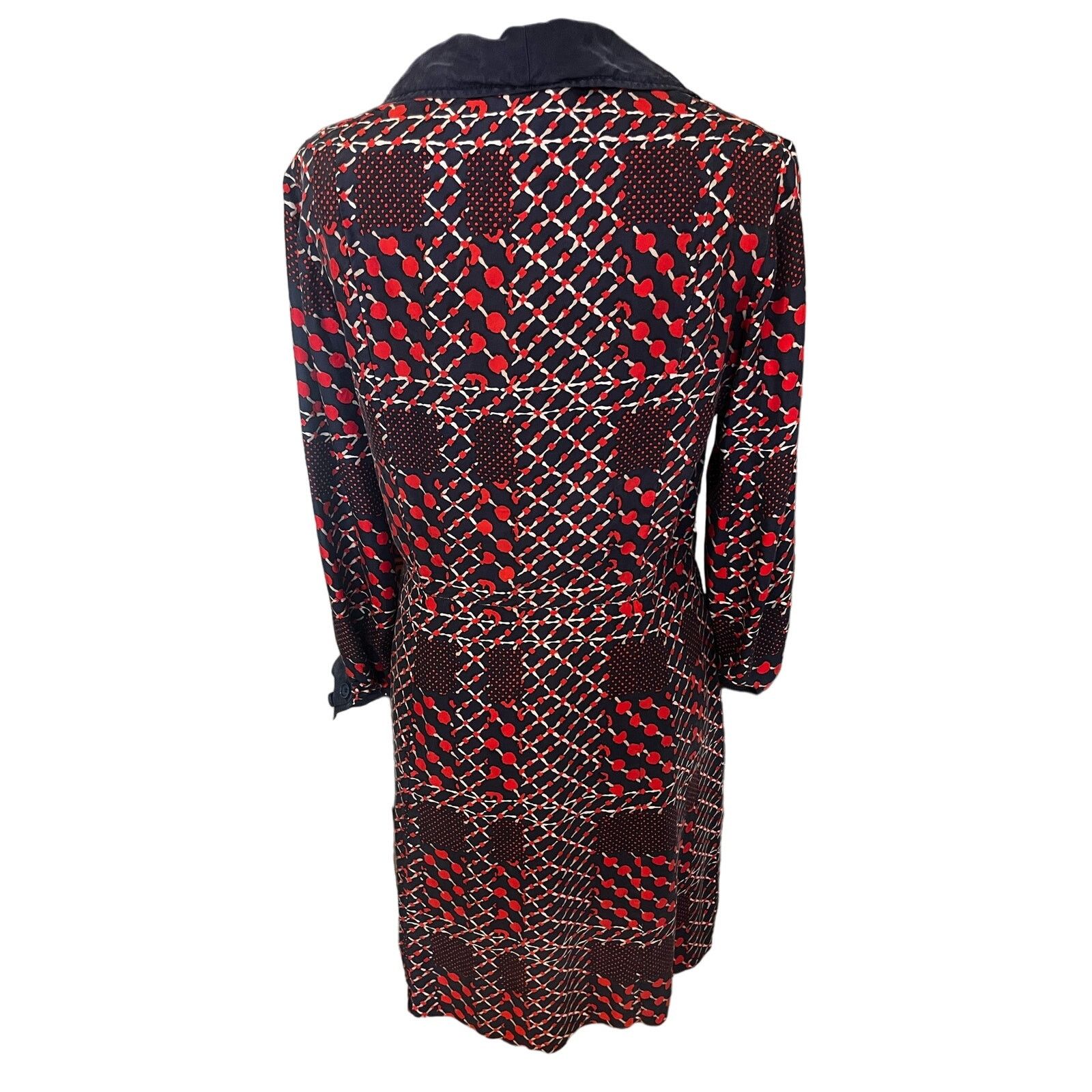 Vintage Vintage 70s Blue Red Geometric Silk Midi Dress Mod Med Large Size M / US 6-8 / IT 42-44 - 3 Thumbnail