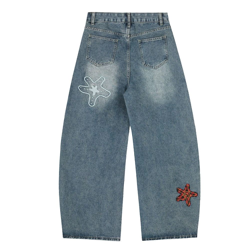 Jean Men's embroidered lettering distressed scimitar jeans Size US 32 / EU 48 - 2 Thumbnail