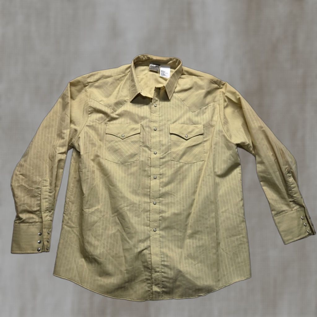 Express Express Rider Shirt Adult XL Yellow Cotton Cowboy Western Rodeo Button-Up Long Sleeve Snap Pocket Mens Size US XL / EU 56 / 4 - 1 Thumbnail