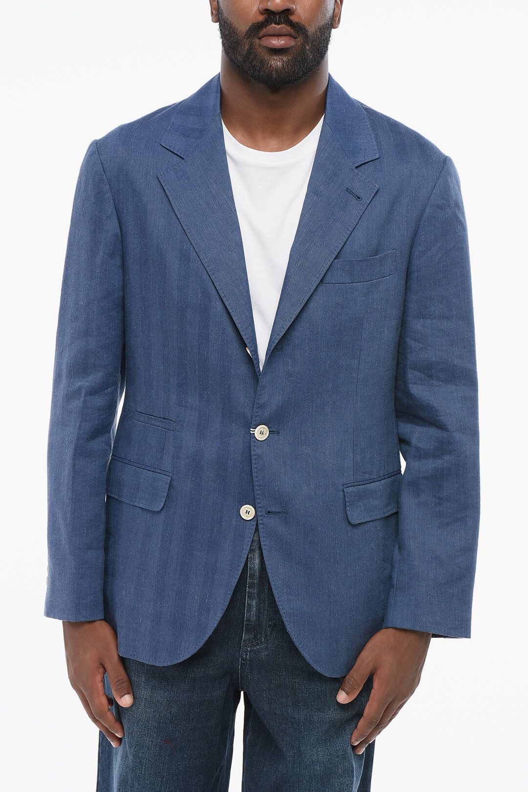 Brunello Cucinelli og1mm0725 Linen Blend Slim Fit Blazer in Blue Size US L / EU 52-54 / 3 - 1 Thumbnail