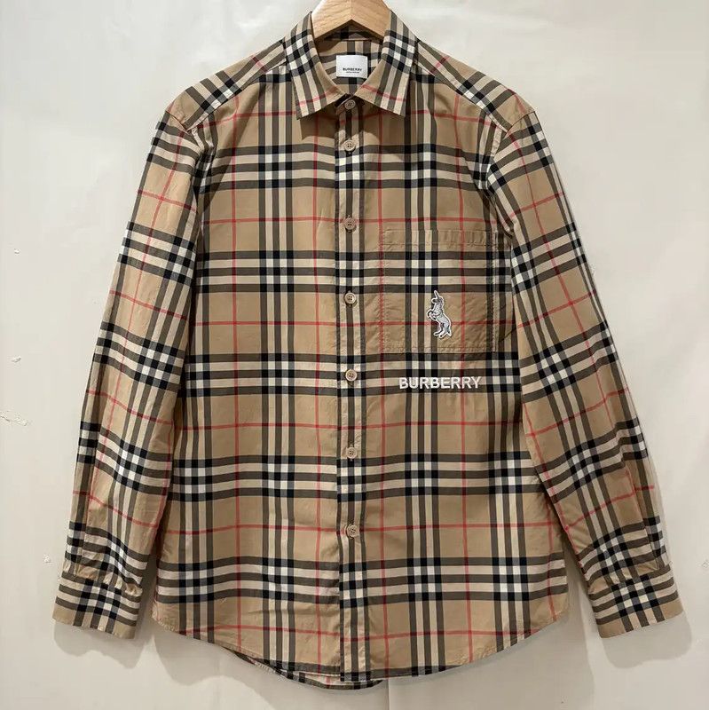 Burberry Burberry Long Sleeve Khaki Cotton Embroidered Shirt Size US M / EU 48-50 / 2 - 1 Thumbnail