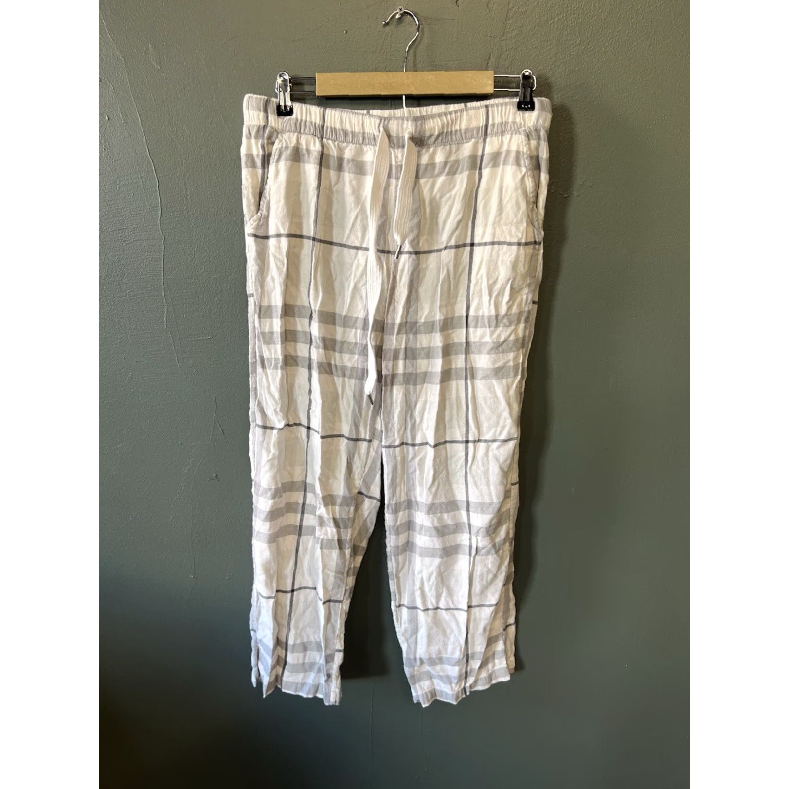 Vintage Aerie Womens Sweatpants White Plaid Pull On Stretch Fit Size L Size 36" / US 14 / IT 50 - 2 Thumbnail