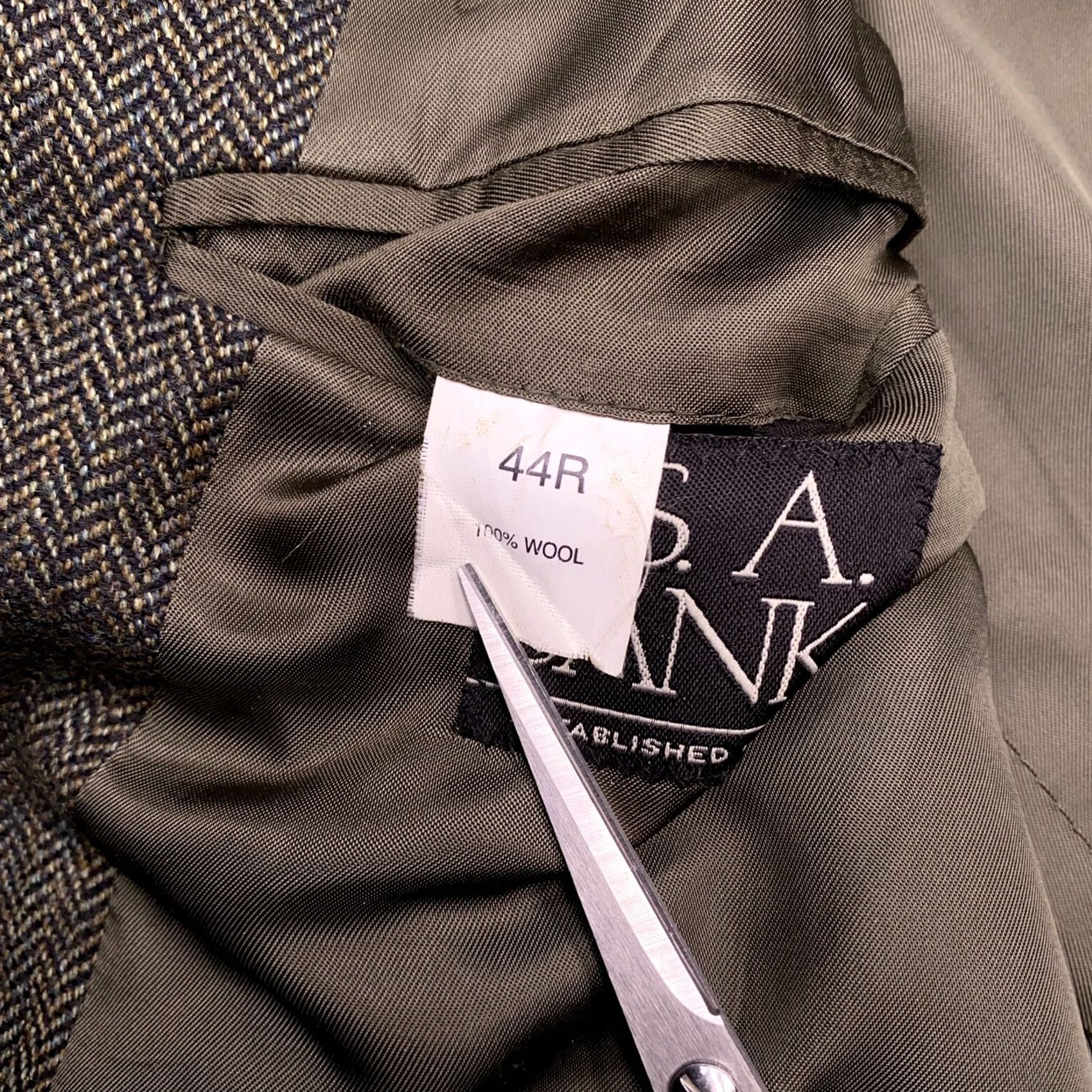 Jos. A. Bank Jos. A. Bank Sport Coat Mens 44R Green Herringbone Wool Blazer Size 44R - 7 Thumbnail