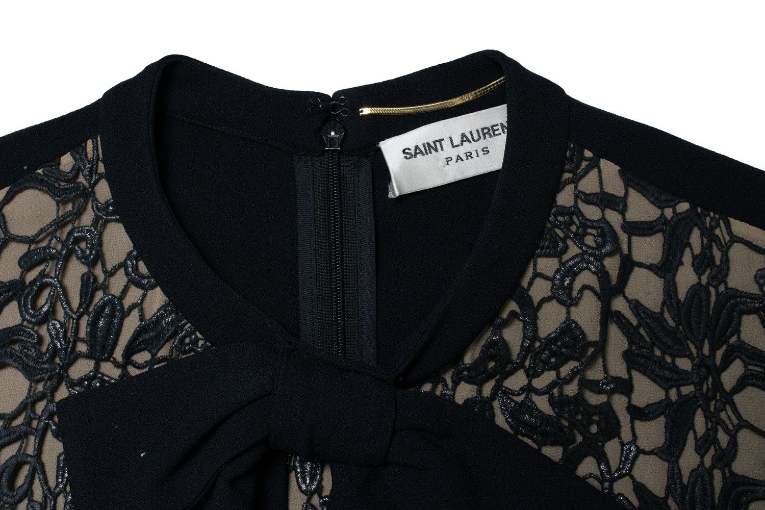 Saint Laurent Paris Saint Laurent, leather trim lace panel dress in black Size S / US 4 / IT 40 - 7 Thumbnail