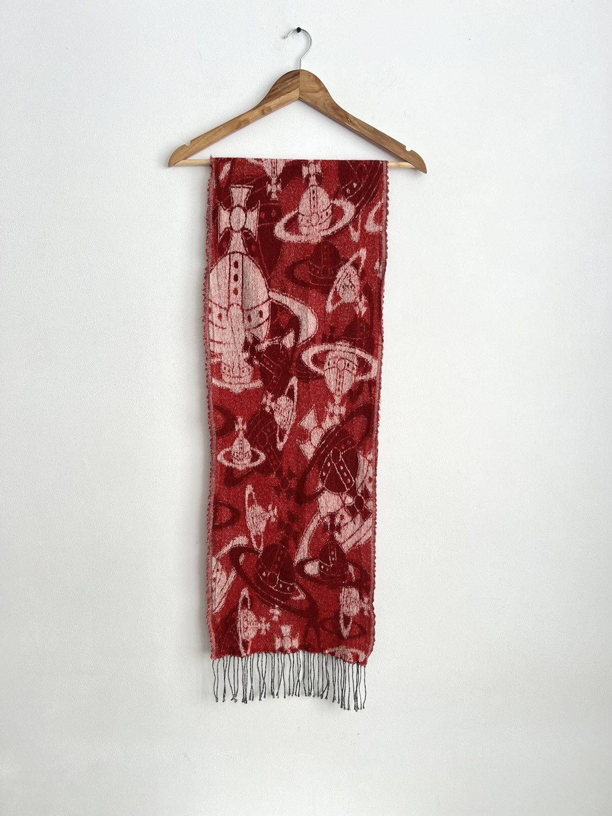 Vivienne Westwood 🔥Vintage Vivienne Westwood Orb Jacquard Wool Blend Red Scarf Size ONE SIZE - 5 Thumbnail